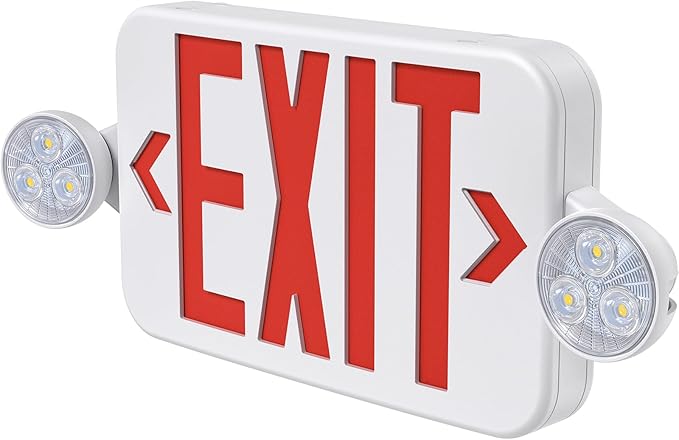 Led Exit Sign Emergency Light Combo Adjustable Two Head, Double Sided and by SASELUX