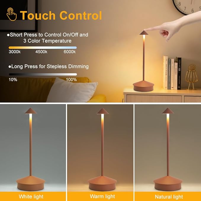 LED Cordless Table Lamps Set of 2, Portable Rechargeable 6000mAh Outdoor - Image 4