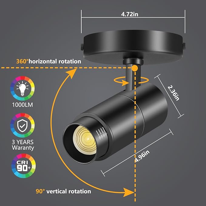 VANoopee 3-Color Zoomable Ceiling Spot Lights Indoor Flush Mount Adjustable LED - Image 5