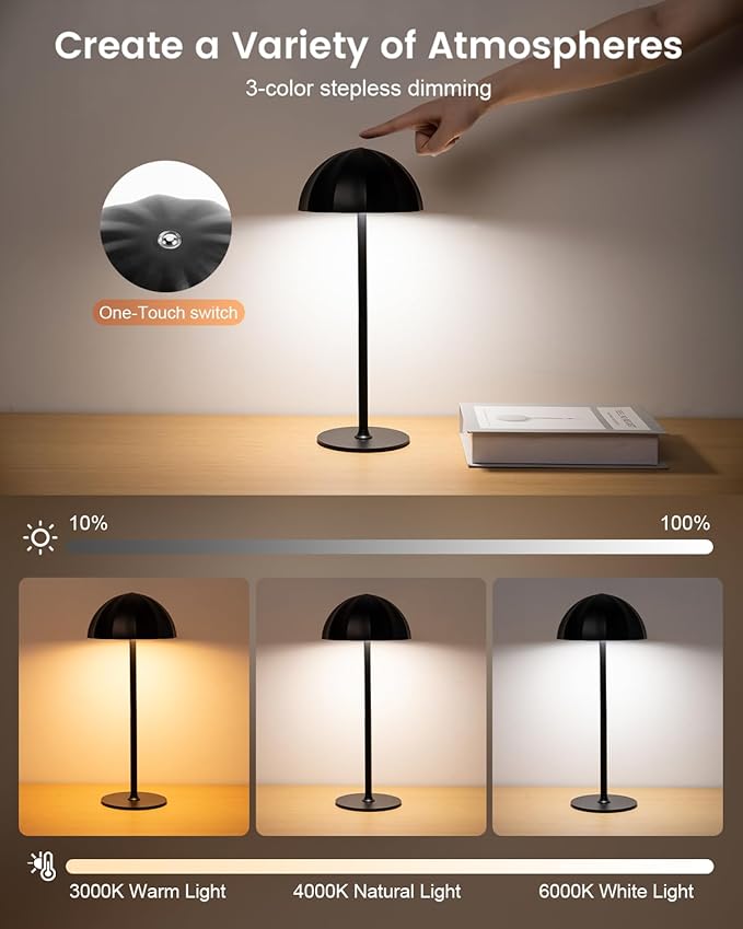 Cordless Table Lamps Rechargeable, 4000mAh Battery Operated Table Lamps - Image 2