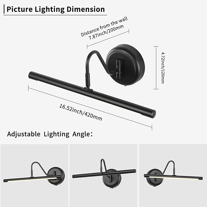 JOOSENLUX Modern Wall Lights Battery Operated Black Wireless Picture Lights - Image 7
