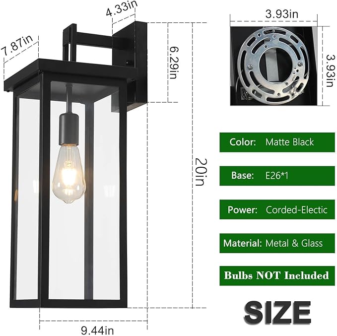 tewei 2 Pack Large Size Outdoor Wall Lantern Exterior Wall Light Fixture - Image 5