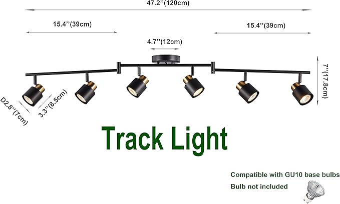 6 Light Foldable Track Lighting Kit, Matt Black Brass Finish Adjustable - Image 3