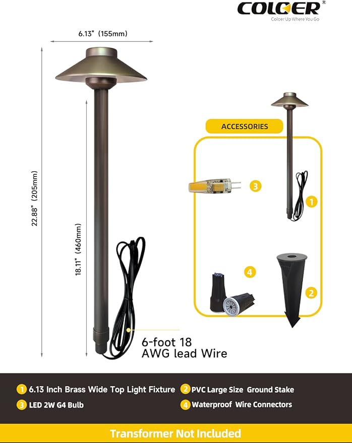COLOER Brass Low Voltage Pathway Lights Outdoor 1-Pack - Image 4