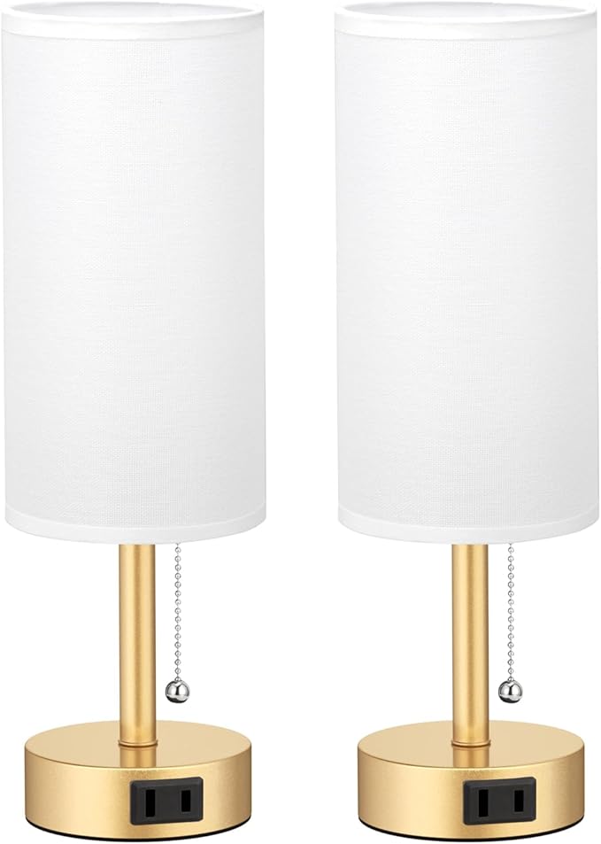 Fenmzee Gold Bedside Table Lamps Set of 2-3 Color Temperatures Pull Chain Lamp - Image 8