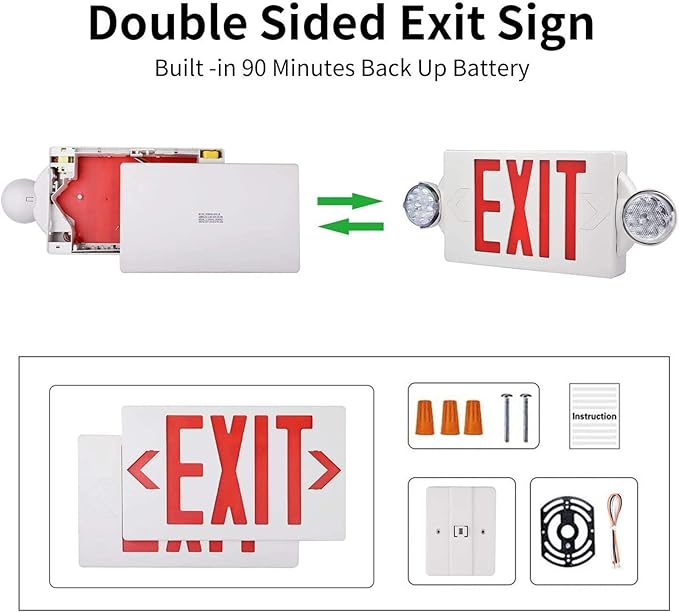 AKT LIGHTING Red Emergency Exit Light, Adjustable Two LED Head Exit Sign Light - Image 6