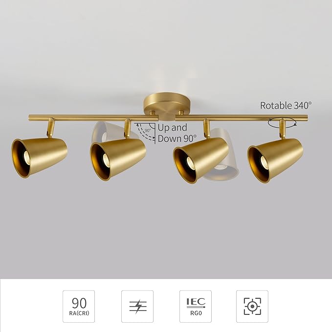 Aisilan LED 4-Light Track Lighting Fixtures Ceiling, Brushed Gold GU10 Track - Image 2