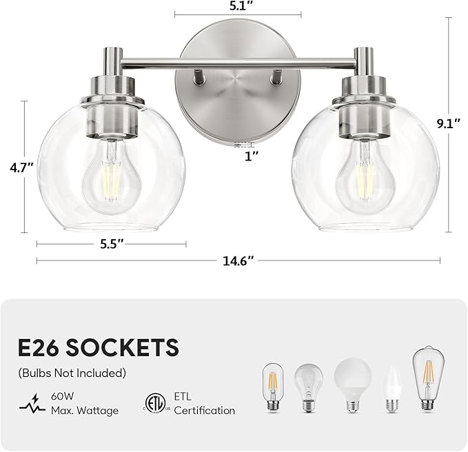 VONLUCE Bathroom Light Fixtures, 2-Light Vanity Lights - Image 5