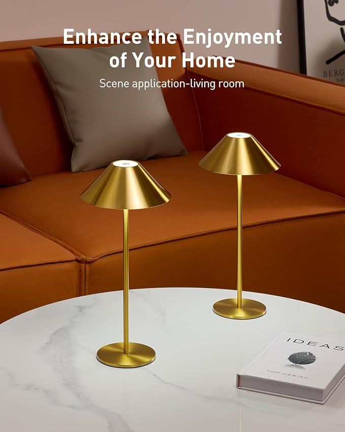 Bojim Gold Cordless Lamp Set of 2, Rechargeable Touch Table Lamps - Image 6