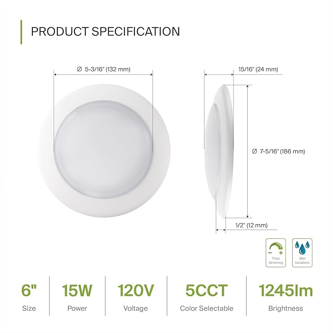 ASD 24 Pack LED Disk Lights 6 Inch, 15W 5CCT 2700K-5000K 1245LM CRI90+ - Image 2