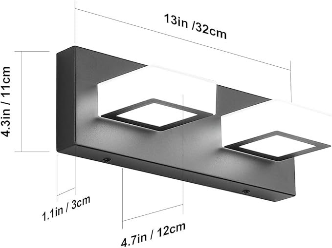 Ralbay 2 Lights Black Modern Bathroom Vanity Light Acrylic LED Modern Black - Image 6