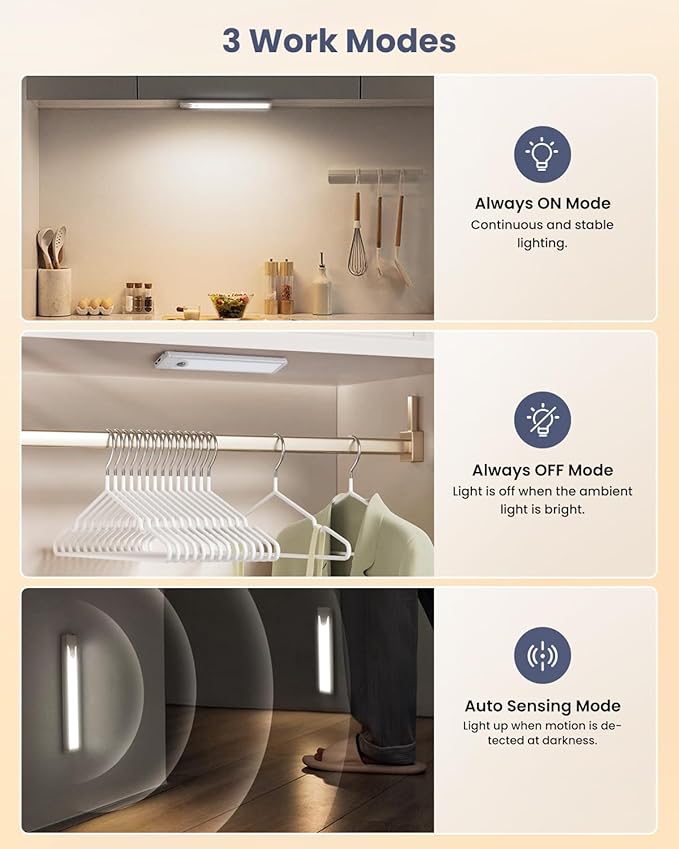 Pak 8 Inch Under Counter Cabinet Lighting, 41 LED Battery Operated Motion - Image 3