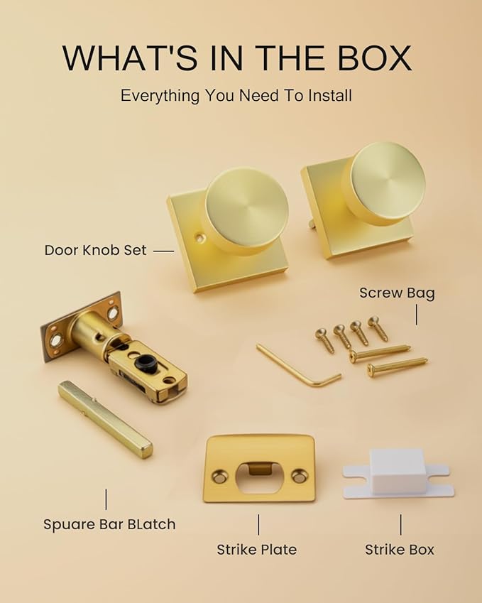 Haidms Gold Door Knobs Passage, Heavy Duty Square Brushed Gold Hall and Closet - Image 8