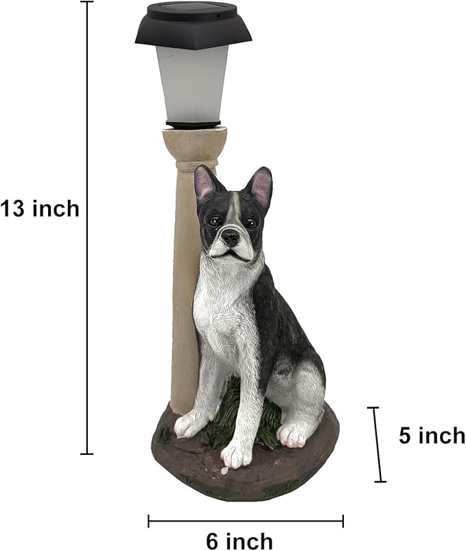 Solar Dog Garden Statues with Lantern, Resin Boston Terrier Sculpture with Warm - Image 3