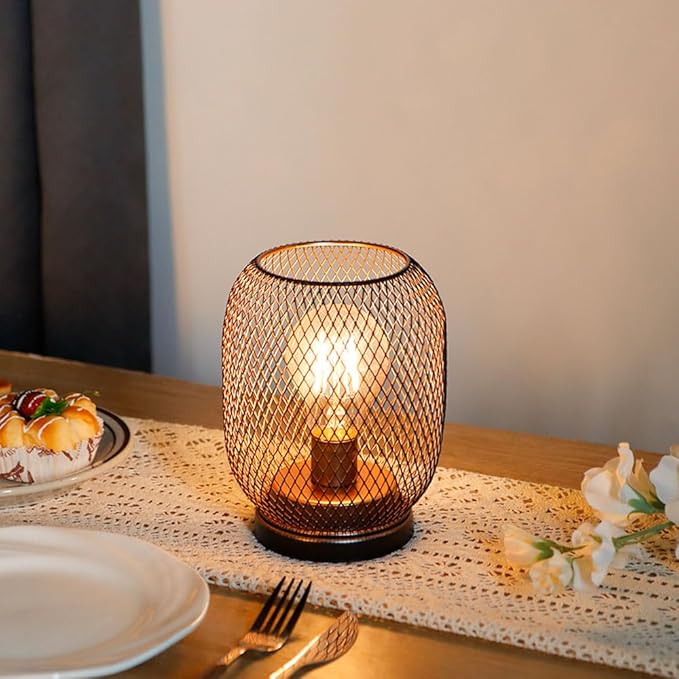 TRIROCKS Set of 2 Battery Operated Lamp LED Table Lantern, Metal Cage Cordless - Image 5