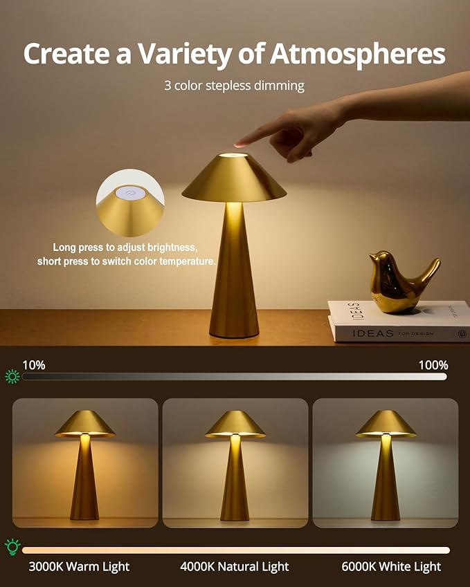 Bojim Rechargeable Cordless Table Lamp, Touch - Image 4