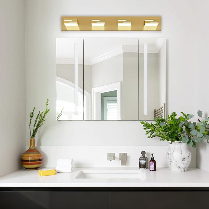 LED Modern Bathroom Vanity Light Fixtures, 4-Light 28-inch Dimmable Gold Vanity - Image 7