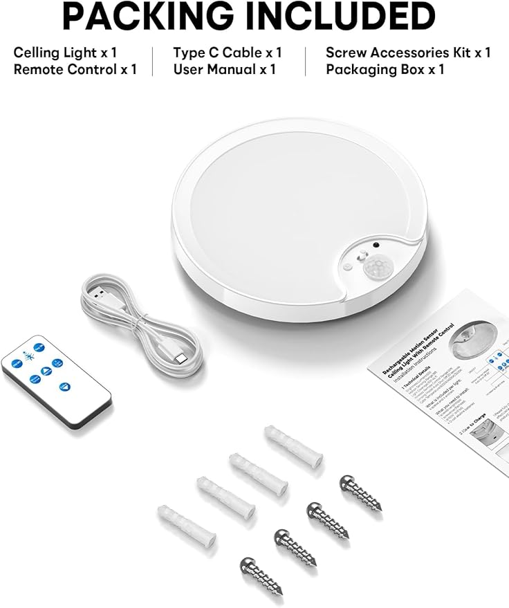 Rechargeable Motion Sensor Ceiling Light – No Wiring, USB Charging, 150+ Days - Image 9