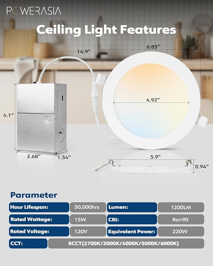 6 Pack 6 Inch LED Recessed Lights - Image 2