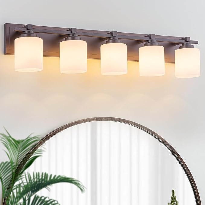 5 Light Modern Bathroom Light Fixtures Over Mirror, Bronze Finish Vanity Lights by BRKNIT