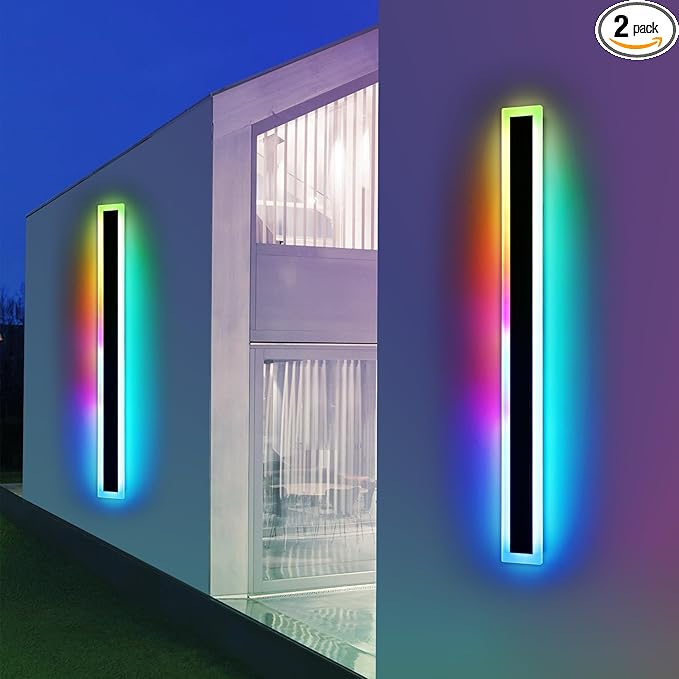 Widened 2 Pack Modern Exterior Lighting Fixtures, 58inch RGB Dimmable Outdoor by Daoseolo
