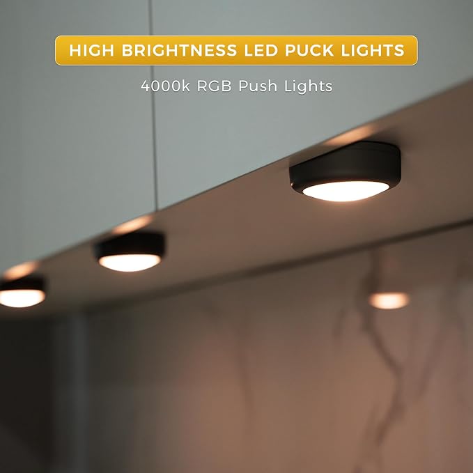 Push Lights with Remote Puck Lighting Battery Operated Tap Lights Button Stick - Image 2