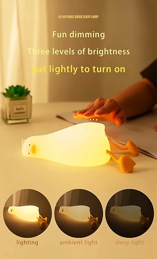 Lying Flat Duck Night Light for Kids, Cute Night Lamp, Soft Toddler Nightlight - Image 2