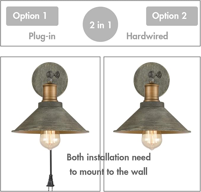 Vintage Farmhouse Wall Sconces Hardwired or Plug-in Bedroom Bath Wall Lamps Set - Image 2