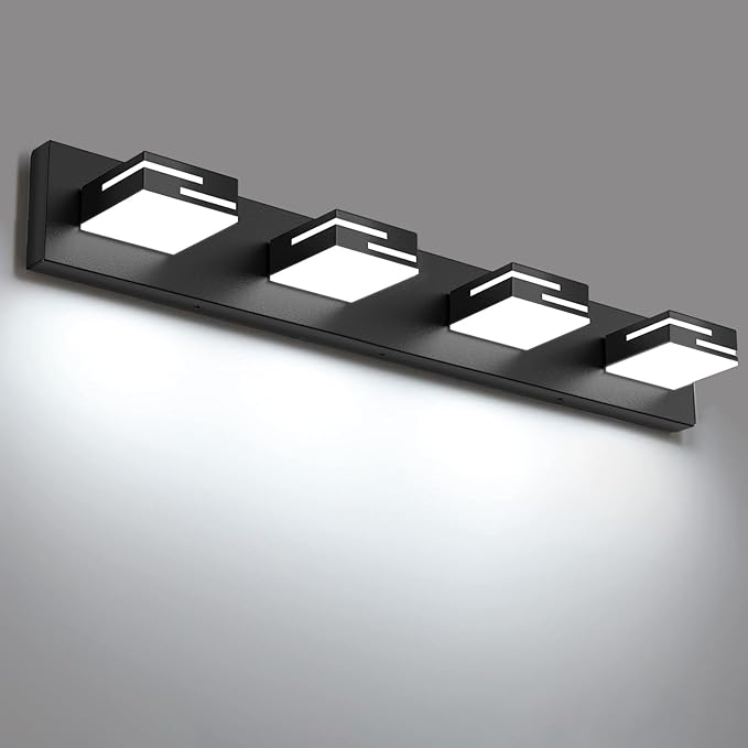 LED Modern Bathroom Vanity Light Fixtures, 4-Light 28-inch Dimmable Matte Black by LKHF