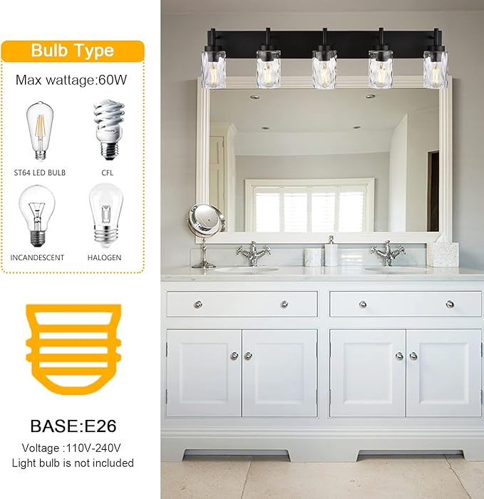 BONLICHT Modern Bathroom Lighting Over Mirror 5-Lights Rustic Bath Vanity Wall - Image 4