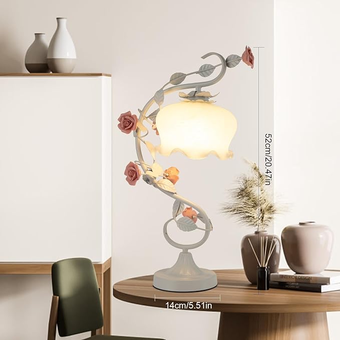 Flower Glass Table Lamp with 7.48inches Wide Bent Glass Lampshade, Floral - Image 3