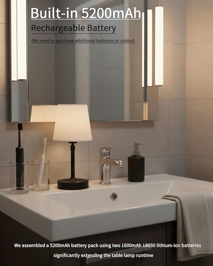 Cordless Table Lamp Rechargeable Touch Black Mini Small Lamp Adjustable Height - Image 2