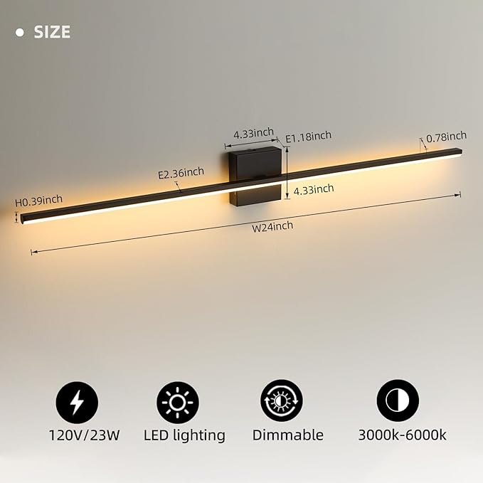 Modern Bathroom Vanity Light 32 Inch, 23W Black Bathroom Light Fixture Over - Image 5