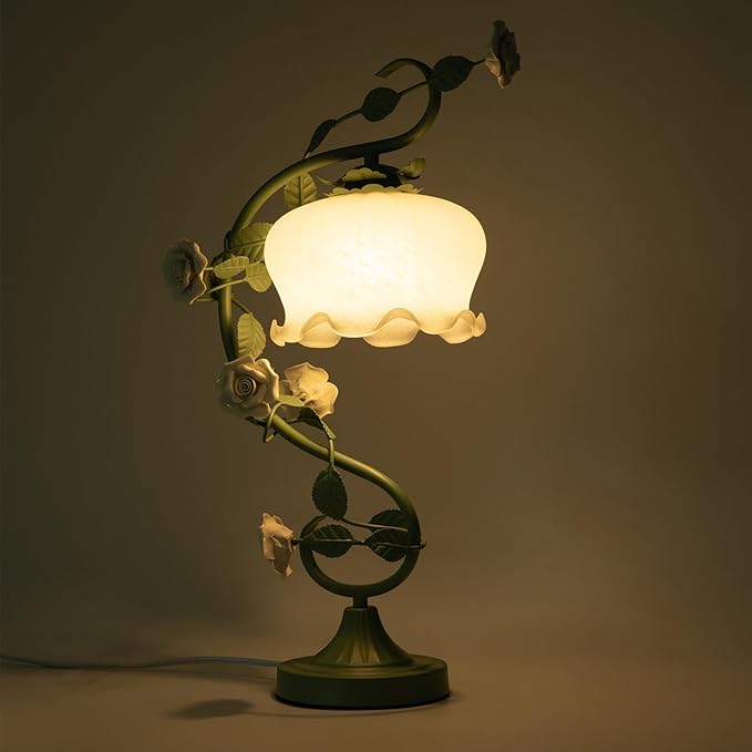 Flower Glass Table Lamp with 7.48inches Wide Bent Glass Lampshade, Floral - Image 2