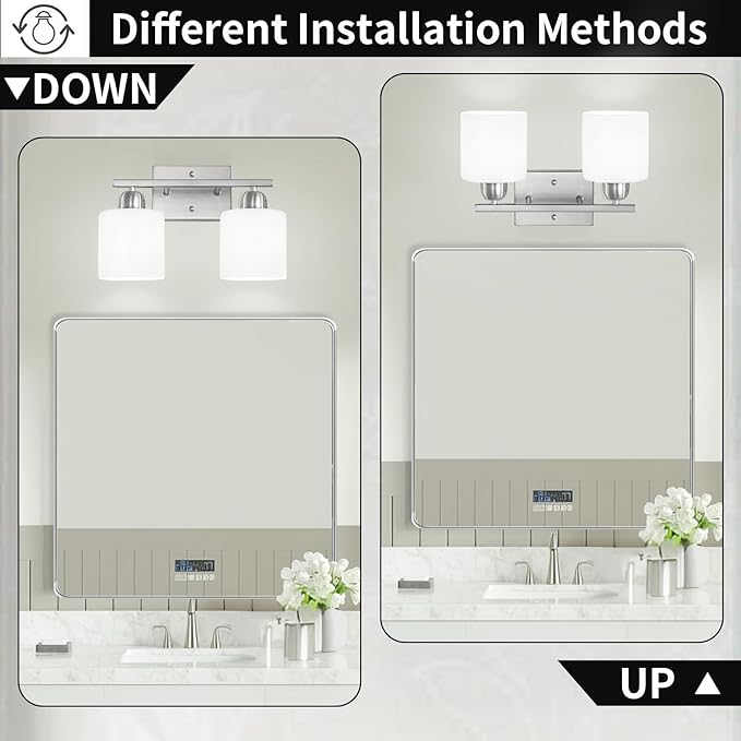 Brushed Nickel Bathroom Light, 2 Light Bathroom Vanity Light Brushed Nickel - Image 4