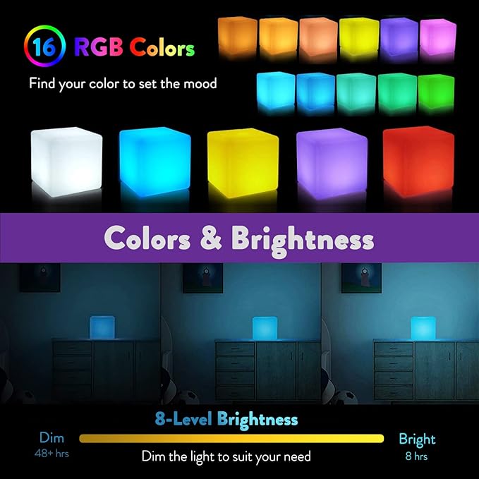 Mr.Go Rechargeable LED Color-Changing Light Cube 8", Dimmable Soothing Mood Lamp - Image 3
