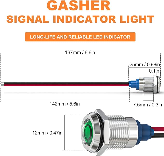 GASHER 5 PCS Energy Saving Indicator Light, LED Light 12V/24V/110V 20mA Panel - Image 3