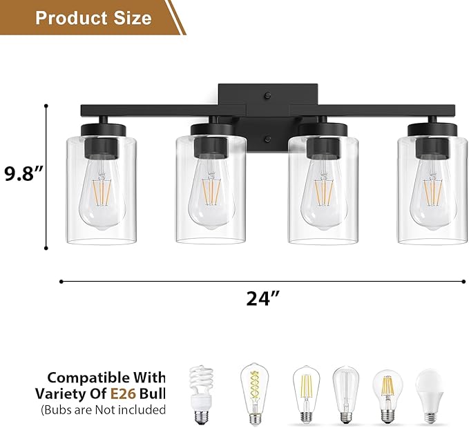 IZORRO Black Bathroom Vanity Light, 4-Light Vanity Lighting fixtures Over Mirror - Image 3