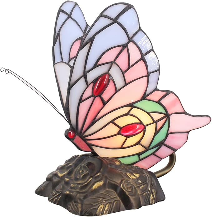 Small Tiffany Table lamp Stained Glass Butterfly Desk Lamp 7X5X9.8 Inch Accent - Image 5