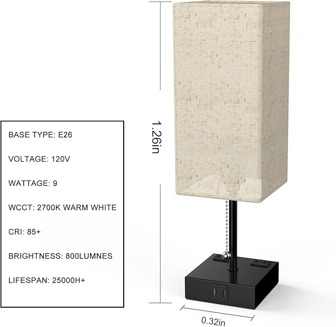 Table Lamp for Bedroom with USB, Bedside Lamp with USB C+A Charging Ports - Image 8