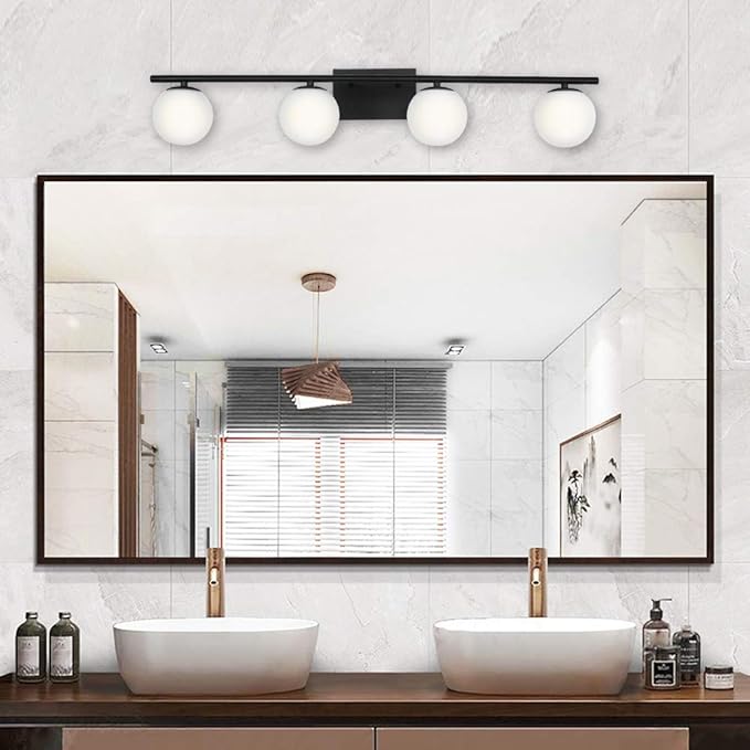 New Bathroom Vanity Light Fixtures Matte Black Milk White Globe Glass Shade 4 - Image 5