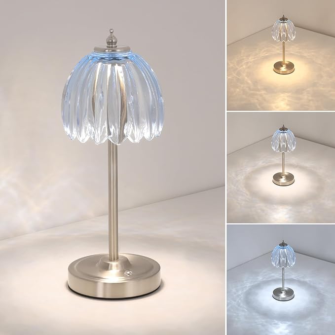 Tulip Table Lamp with 5200mAh Battery & Touch Control, Cordless Small Table by Shenmoyl