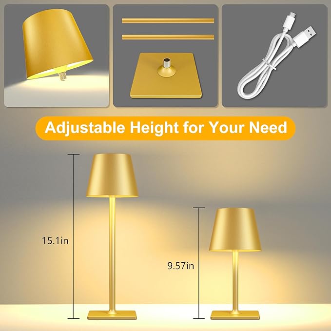 2 Pack Gold Rechargeable Table Lamps, Cordless Lamp - Image 4