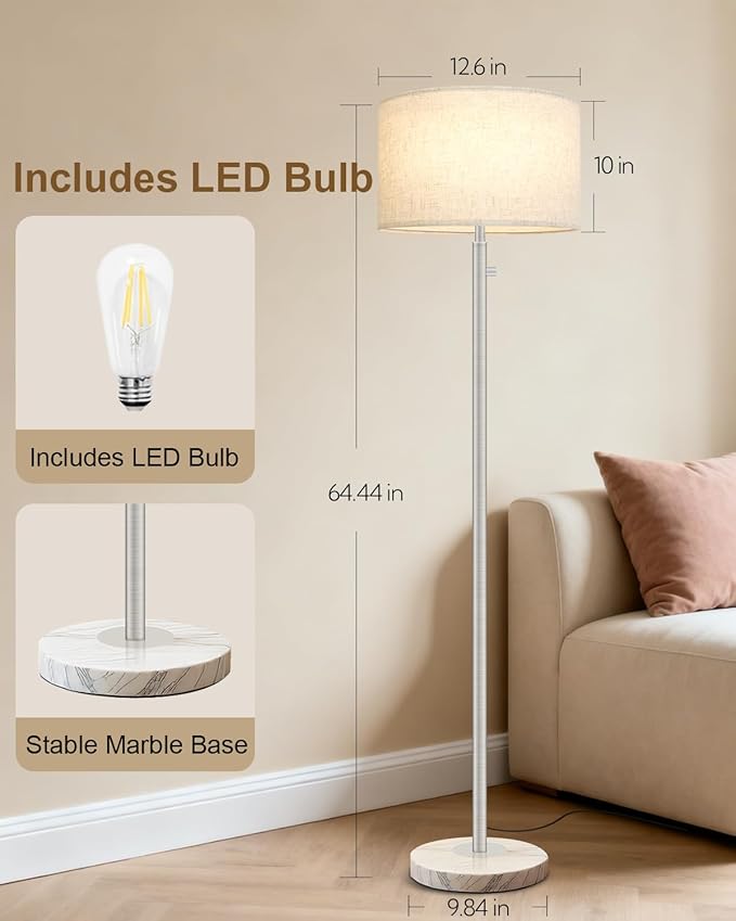Brushed Nickel Floor Lamp for Living Room, Modern Standing Lamp - Image 2