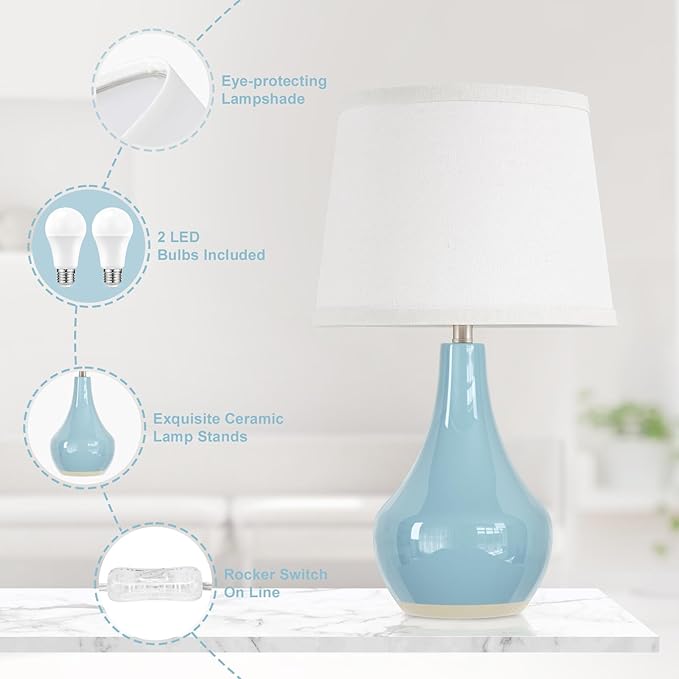 Seealle 19.4" Modern Sky Blue Table Lamp Set of 2-Bedside Lamps - Image 7
