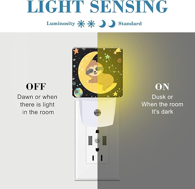 Night Light for Kids Girls Boys, Cute Baby Sloth Sleeping on Moon LED Night - Image 2