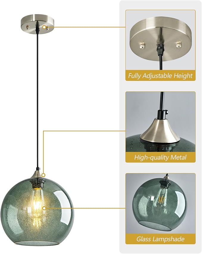 Gray Green Glass Pendant Lights Kitchen Island Lighting Globe Pendant Light - Image 7