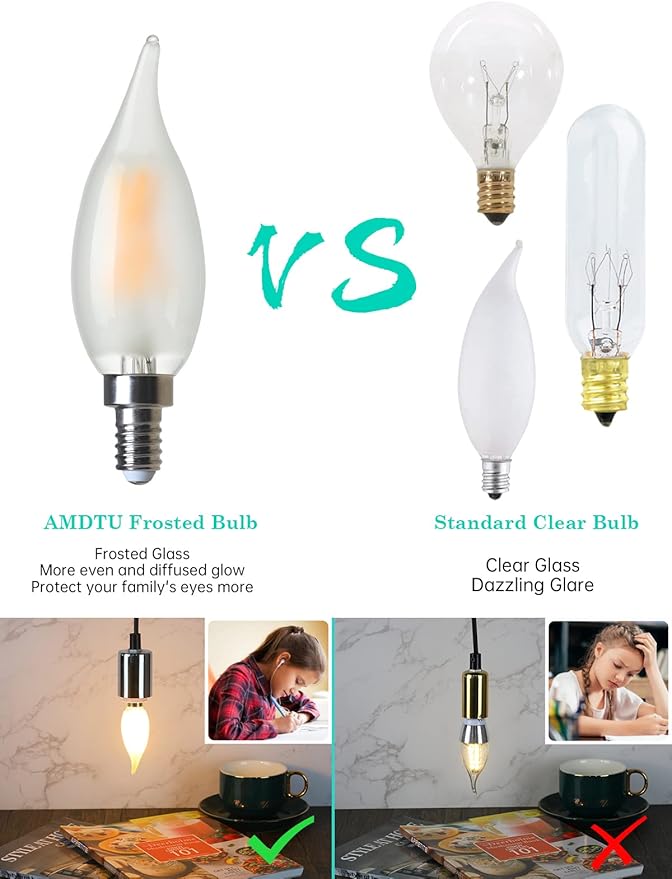 E12 60 Watt Equivalent Frosted LED Candelabra Bulb Candle CA10 Chandelier Light - Image 2