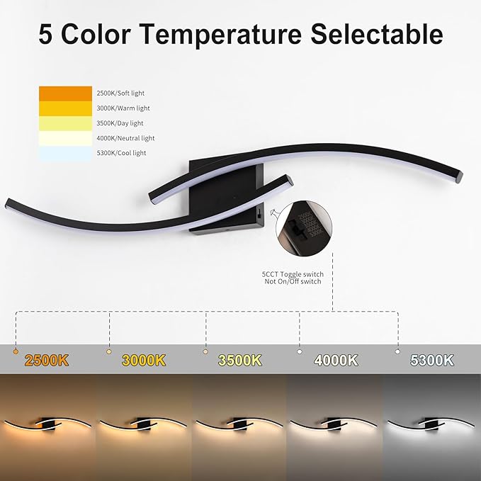 31.5 inch Modern Bathroom Vanity Light Black Lights Fixtures Dimmable 5CCT Led - Image 2