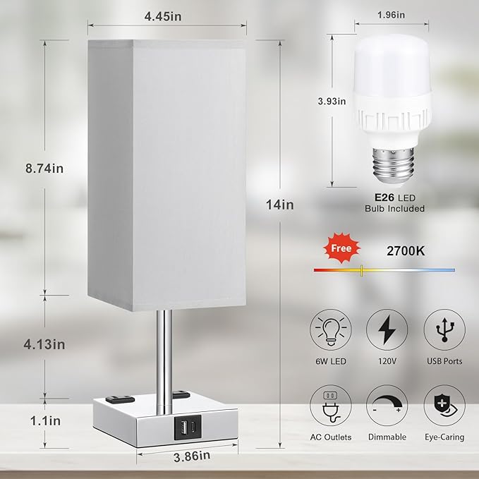 【Upgraded】Bedside Table Lamp Touch Control, - Image 6